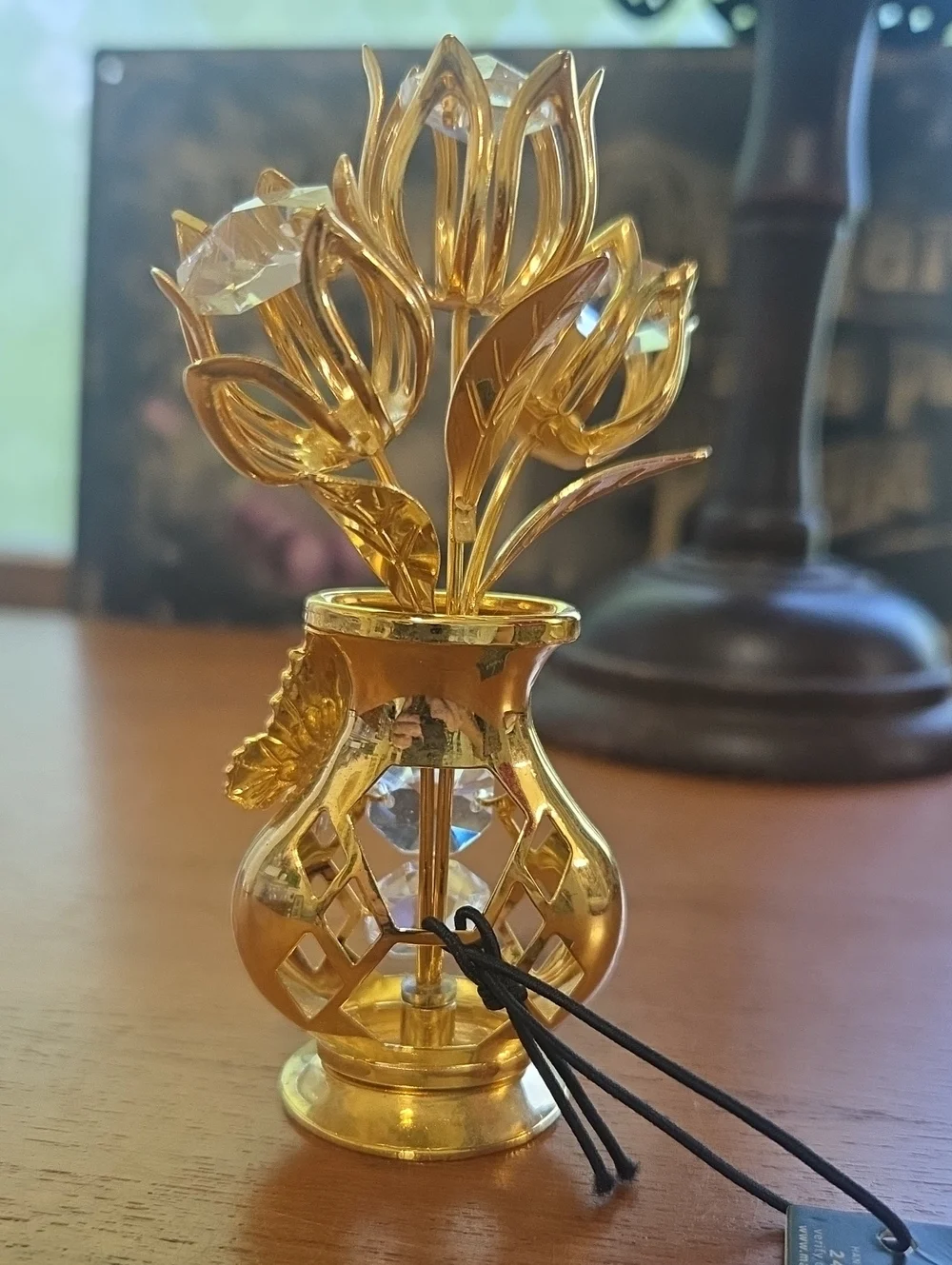 24K Gold Plated Tulip Crystal Accent Vase with Butterfly